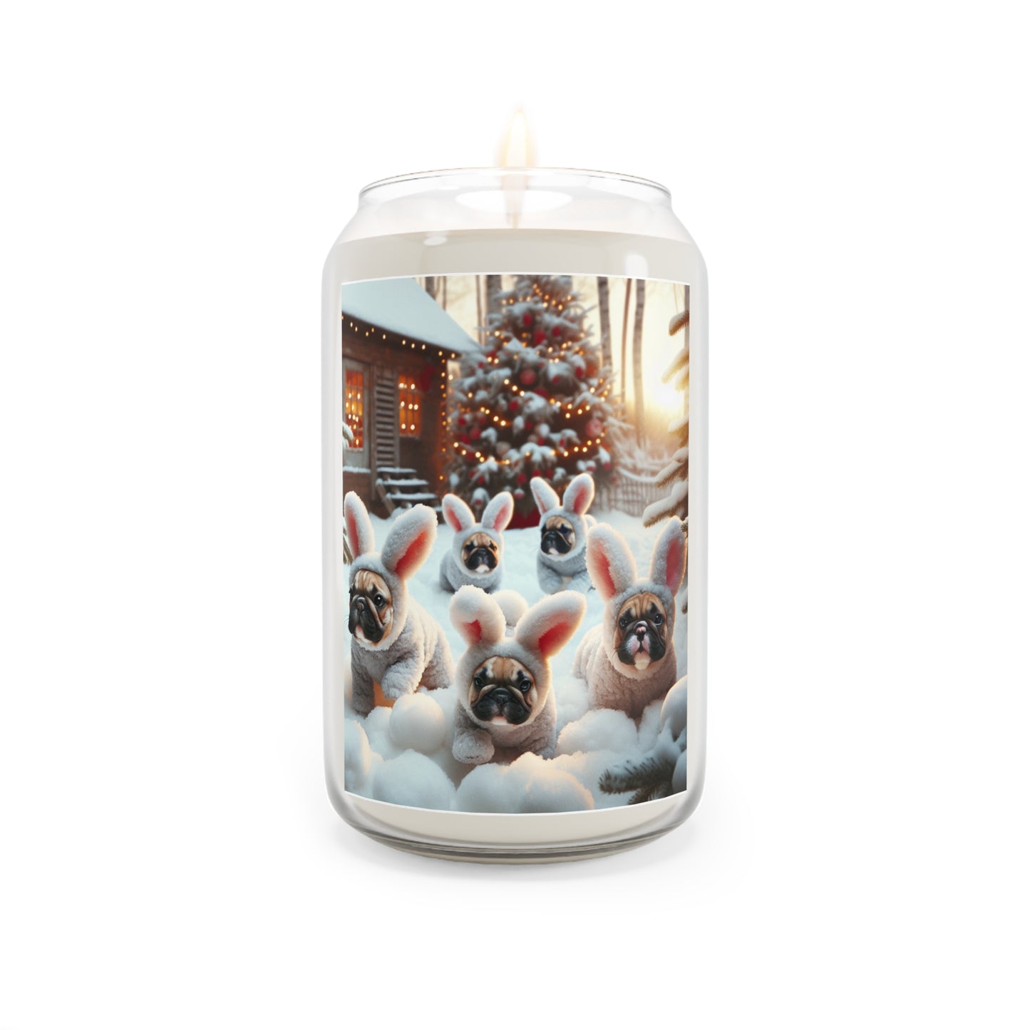 French Bulldog Bunny Rabbit Christmas- Scented Candle, 13.75oz