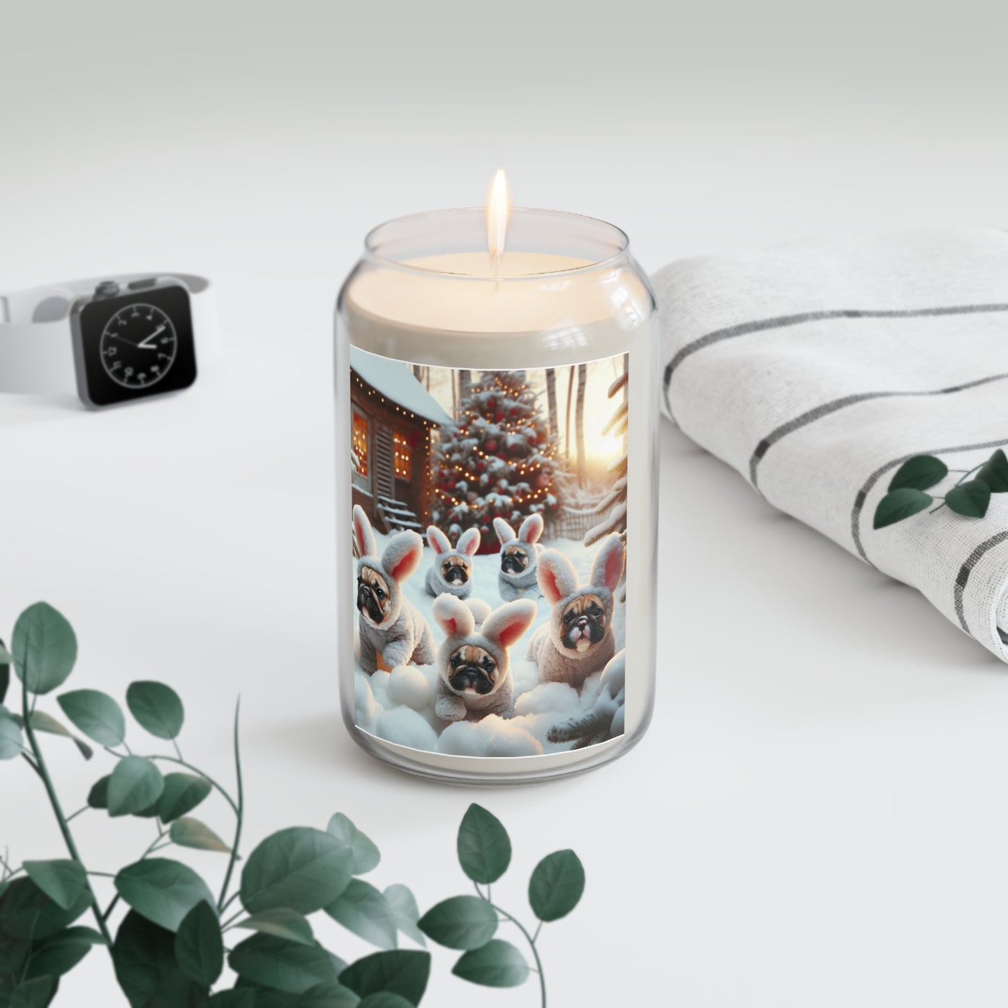 French Bulldog Bunny Rabbit Christmas- Scented Candle, 13.75oz