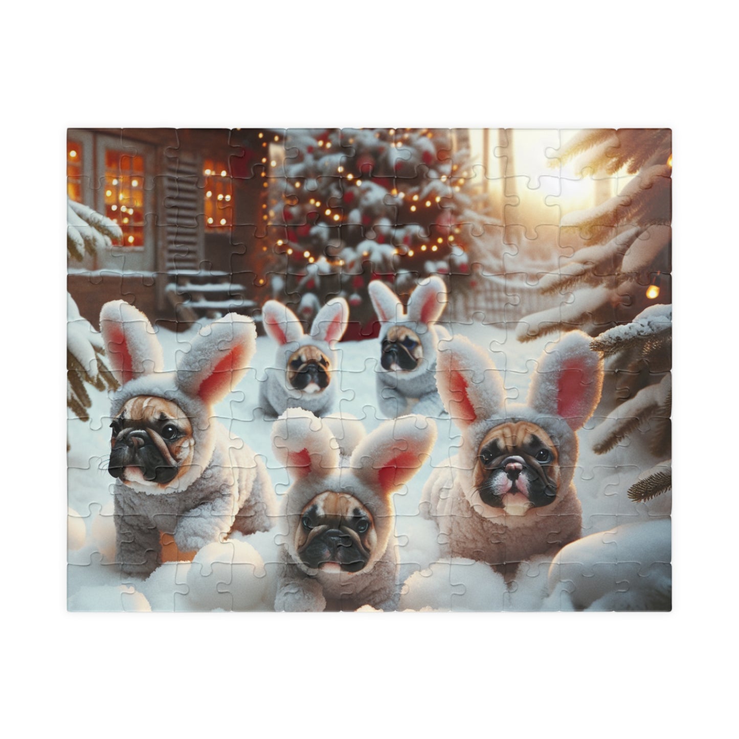 French Bulldog Bunny Rabbit Christmas- Puzzle (110, 252, 520, 1014-piece)