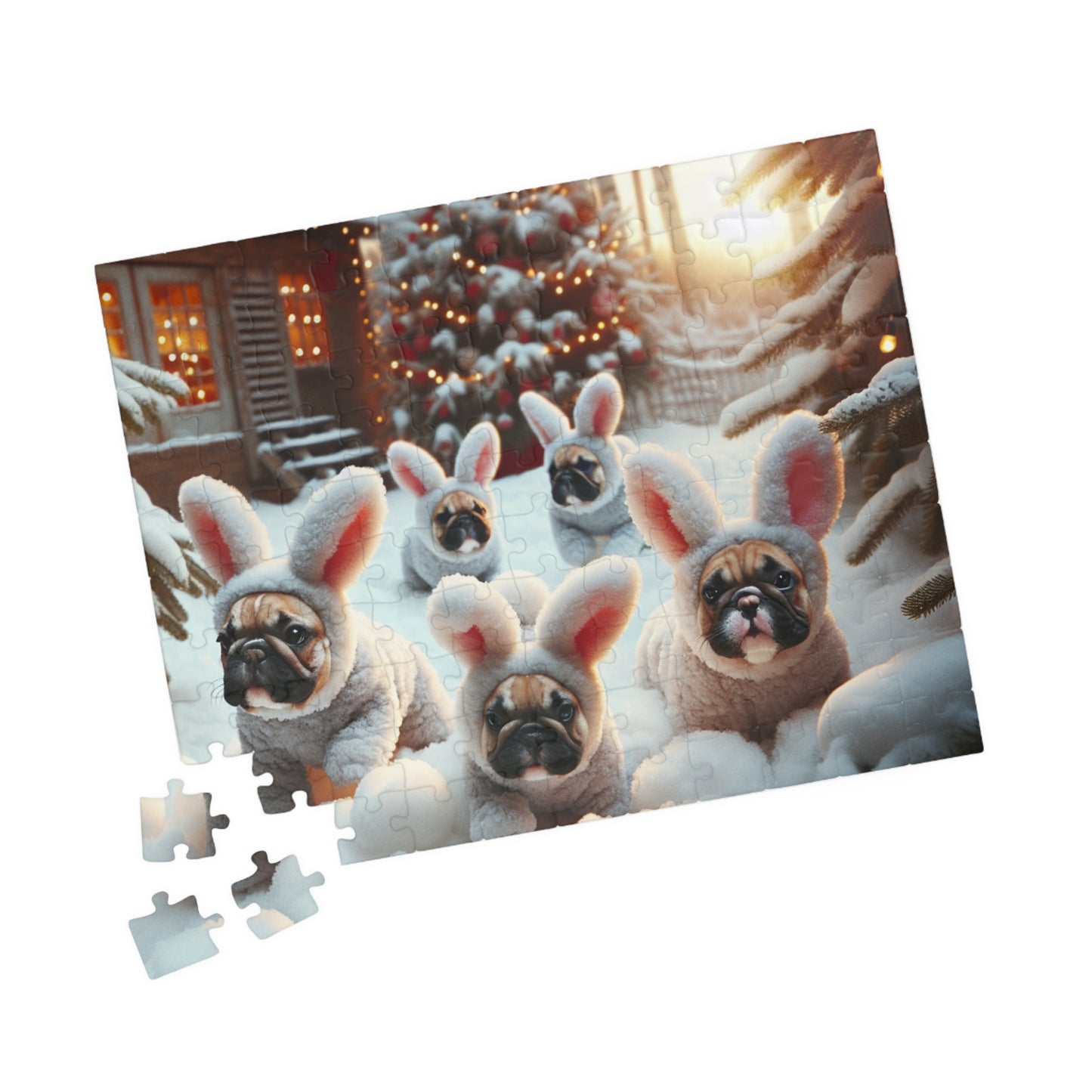 French Bulldog Bunny Rabbit Christmas- Puzzle (110, 252, 520, 1014-piece)