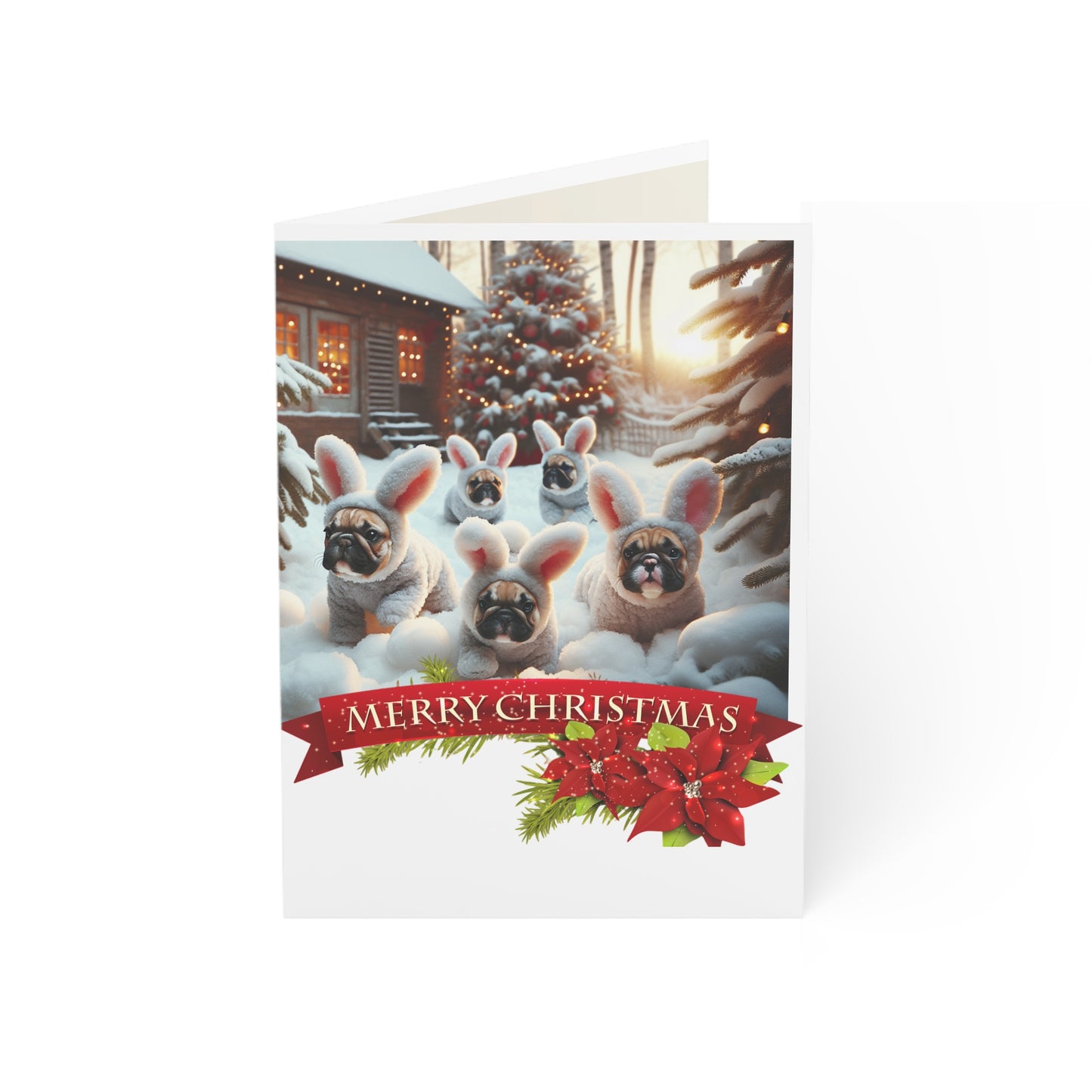 French Bulldog Bunny Rabbit Christmas- Greeting Cards (1, 10, 30, and 50pcs)