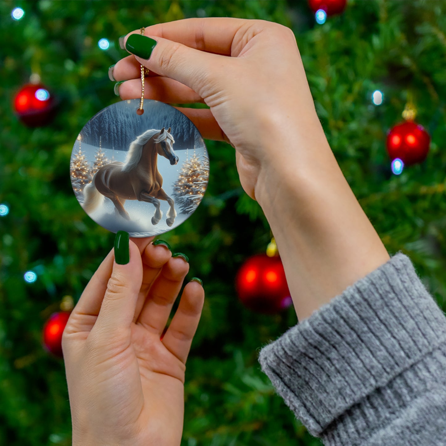 Arabian Horse Christmas 2 - Ceramic Ornament, 4 Shapes