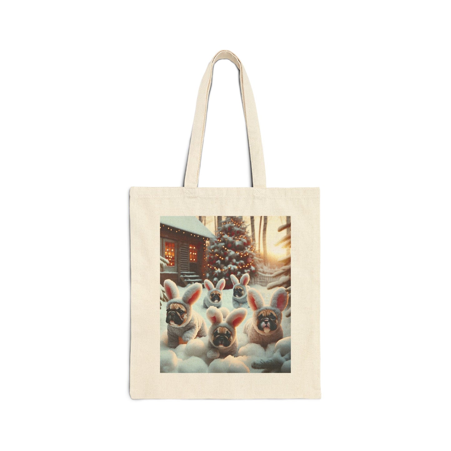 French Bulldog Bunny Rabbit Christmas- Cotton Canvas Tote Bag