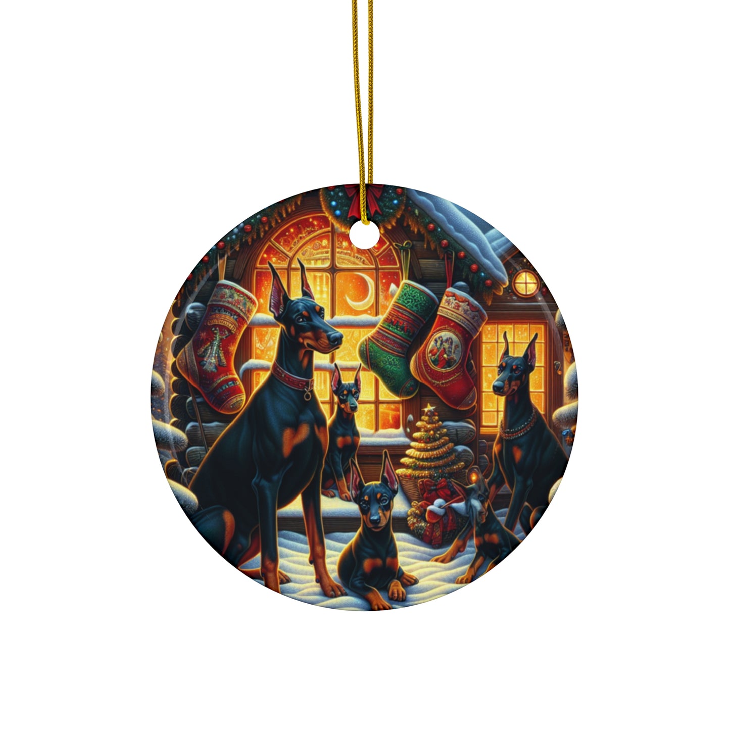Doberman Christmas - Ceramic Ornament, 4 Shapes