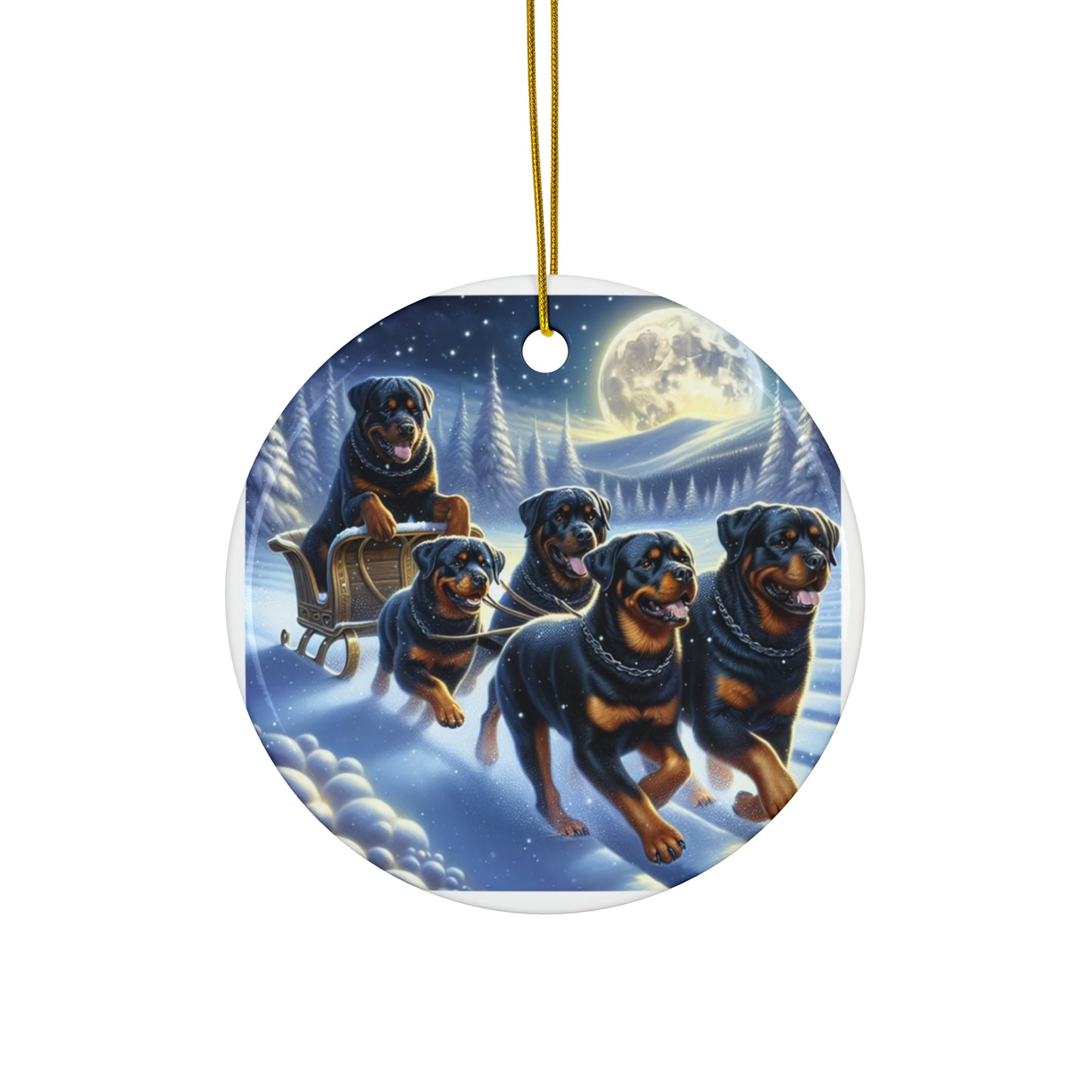 Rottweiler Christmas Sleigh Ceramic Ornament, 4 Shapes