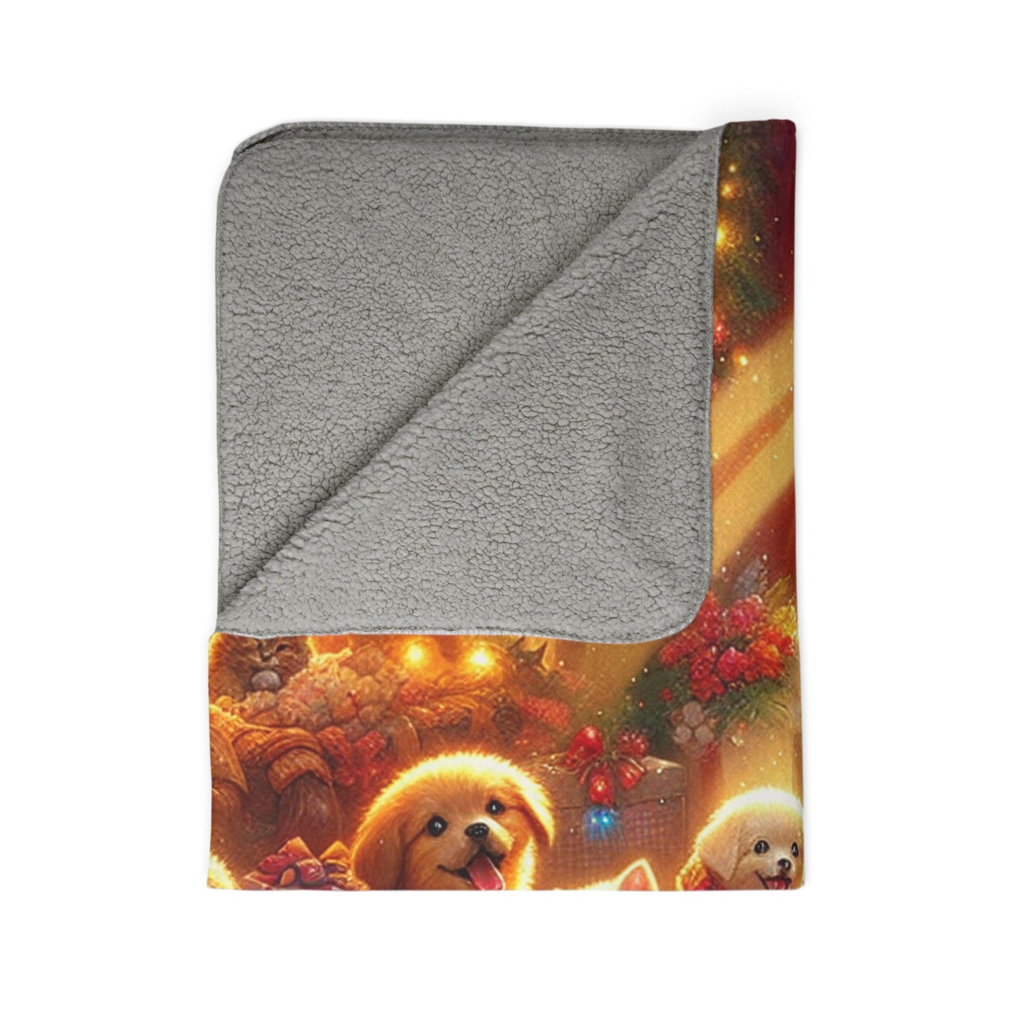 Puppies and Kittens Christmas - Fleece Sherpa Blanket