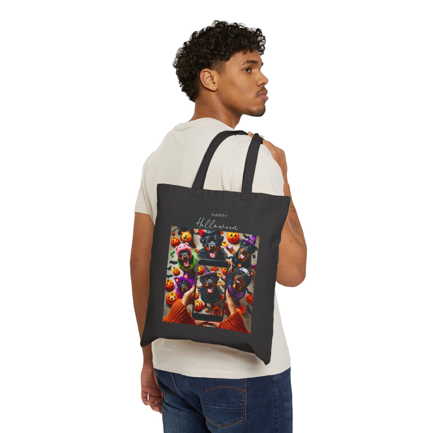 Halloween Rottweiler Trick or Treat Cotton Canvas Tote Bag