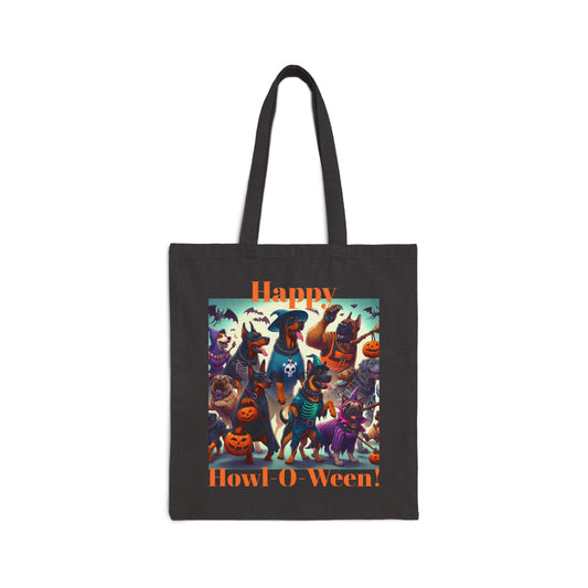 Happy Howl-O-Ween! Trick or Treat Cotton Canvas Tote Bag