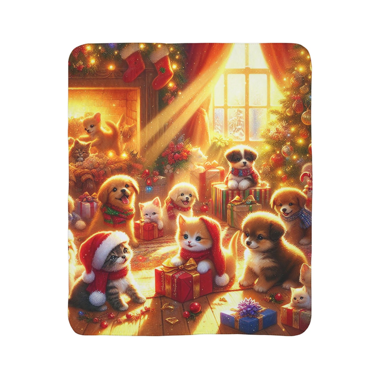 Puppies and Kittens Christmas - Fleece Sherpa Blanket