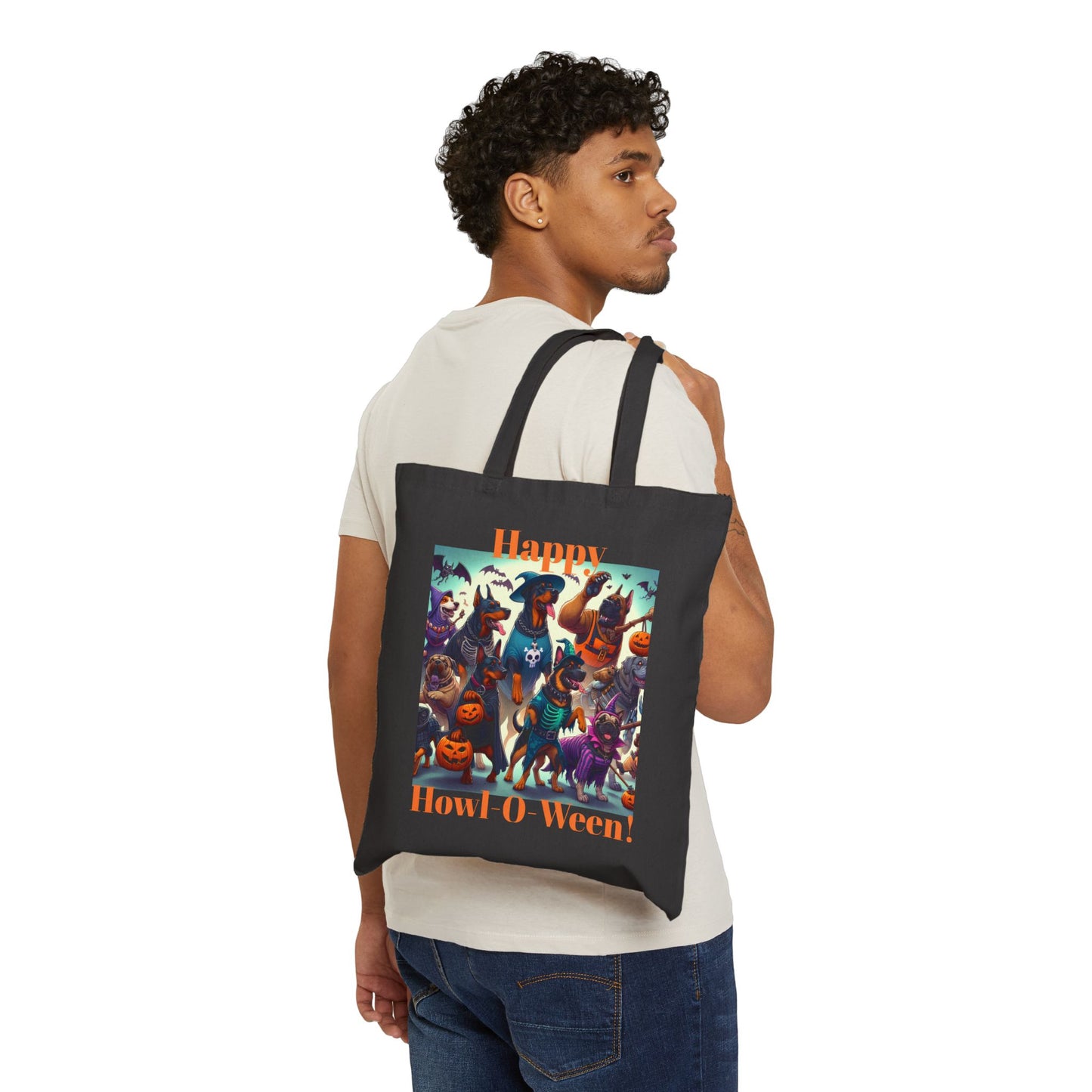 Happy Howl-O-Ween! Trick or Treat Cotton Canvas Tote Bag