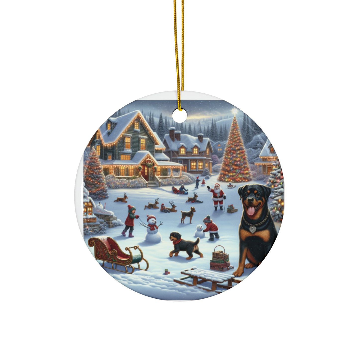 Rottweiler Christmas Festival Ceramic Ornament, 4 Shapes