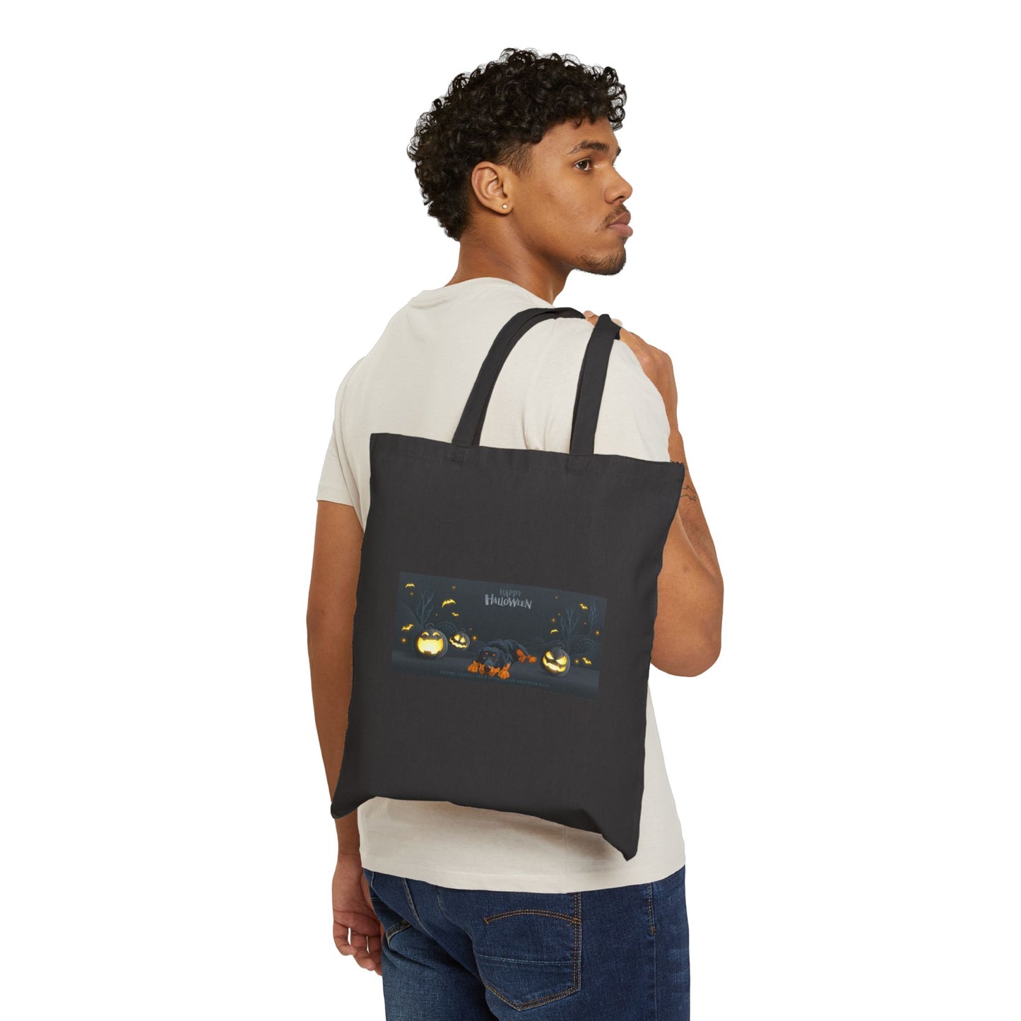 Halloween Rottweiler Trick or Treat Cotton Canvas Tote Bag