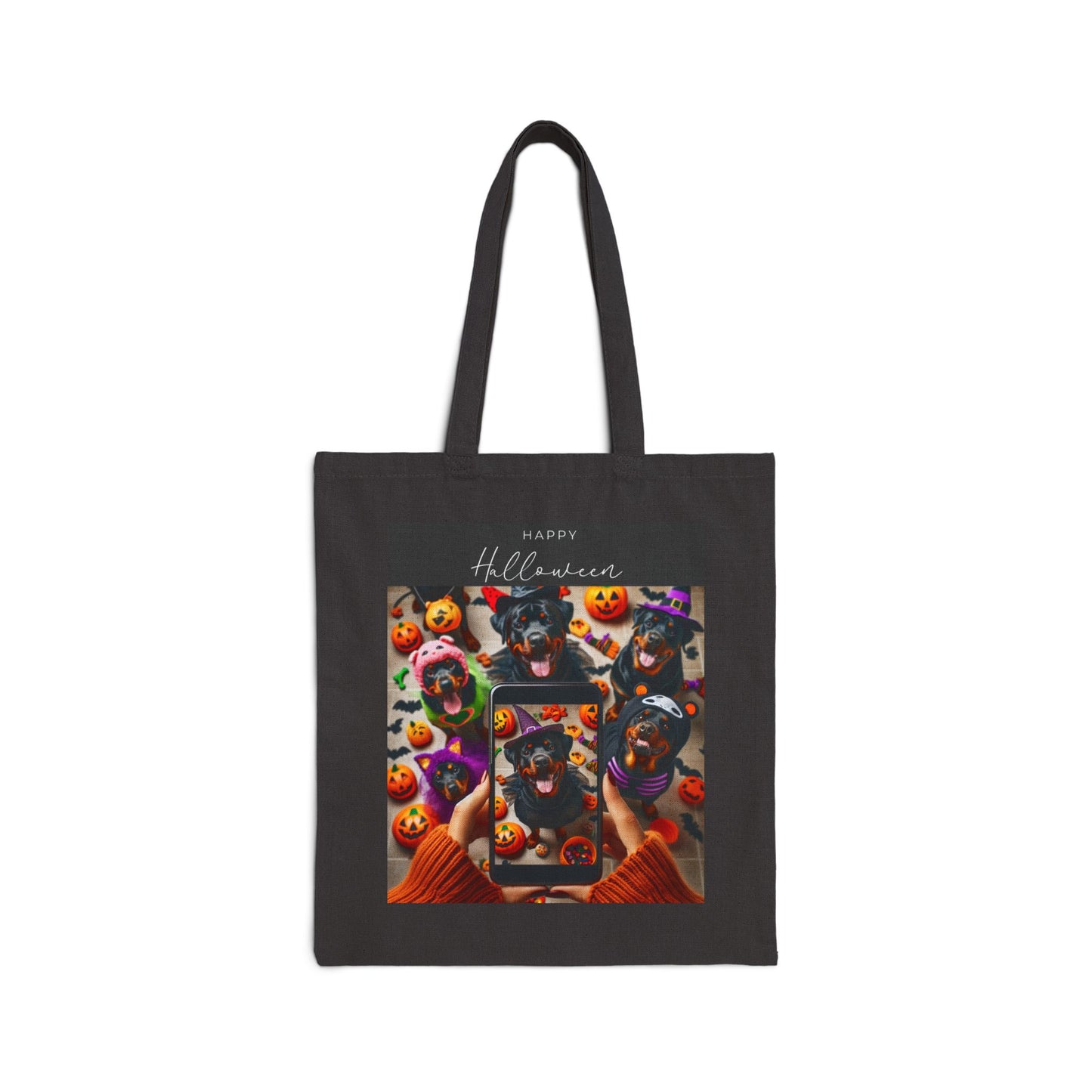 Halloween Rottweiler Trick or Treat Cotton Canvas Tote Bag