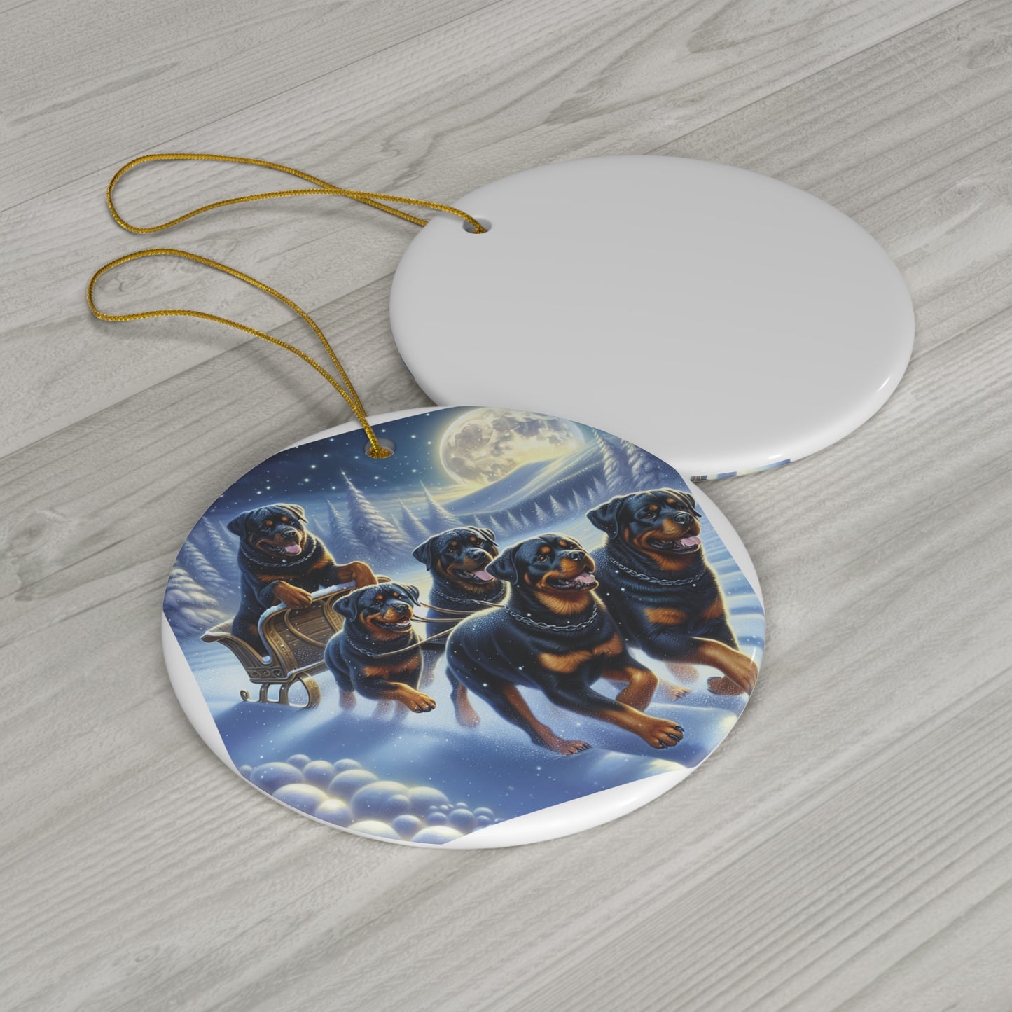 Rottweiler Christmas Sleigh Ceramic Ornament, 4 Shapes